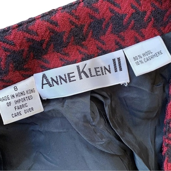 Vtg Anne Klein II Wool Cashmere Houndstooth Cropped Jacket Red Black Size 8 - Picture 8 of 9